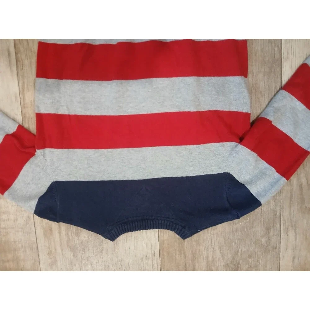 Tommy Hilfiger Boys Cotton Blue Gray Red Striped Long Sleeve Sweater Size 7